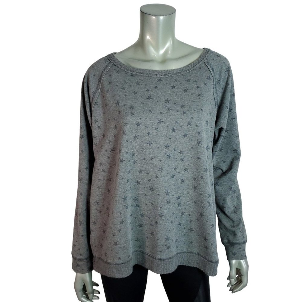 Knox Rose Top Size L Star Print Raglan Sleeve Stretch Long Sleeve Casual Gray